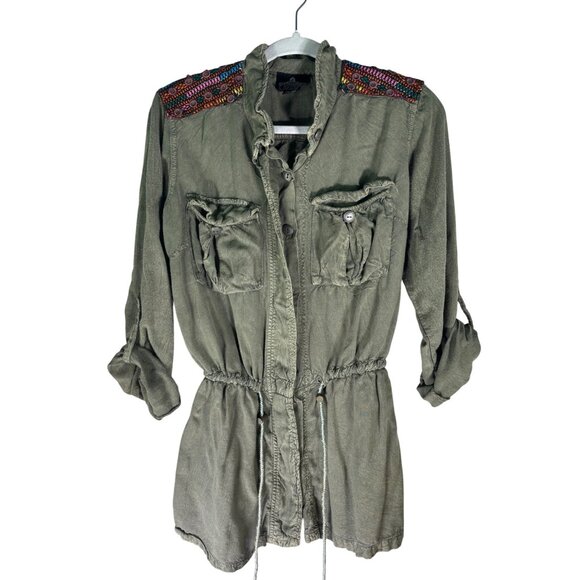 Angie Womens Embroidered Utility Jacket Medium with Pockets & Drawstring Waist - Picture 1 of 10
